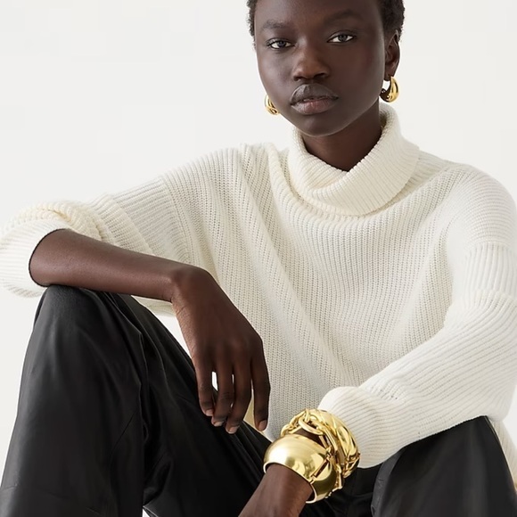 J crew Cotton-blend ribbed turtleneck sweater ivory - Picture 1 of 4